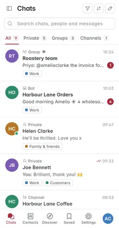The KyaChat chat list on an Android phone