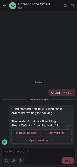 A bot message with buttons