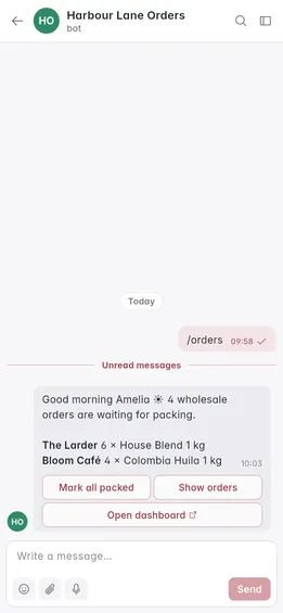 A bot message with buttons