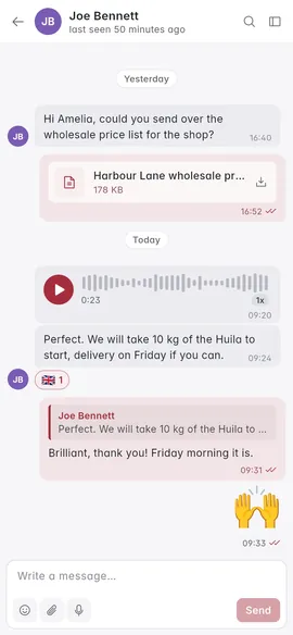 A chat with a file and a voice note