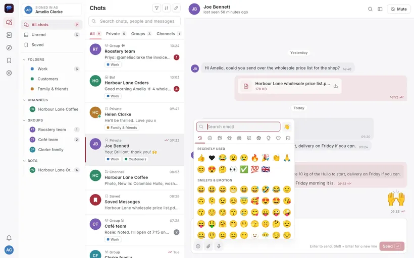 The emoji picker in KyaChat Web