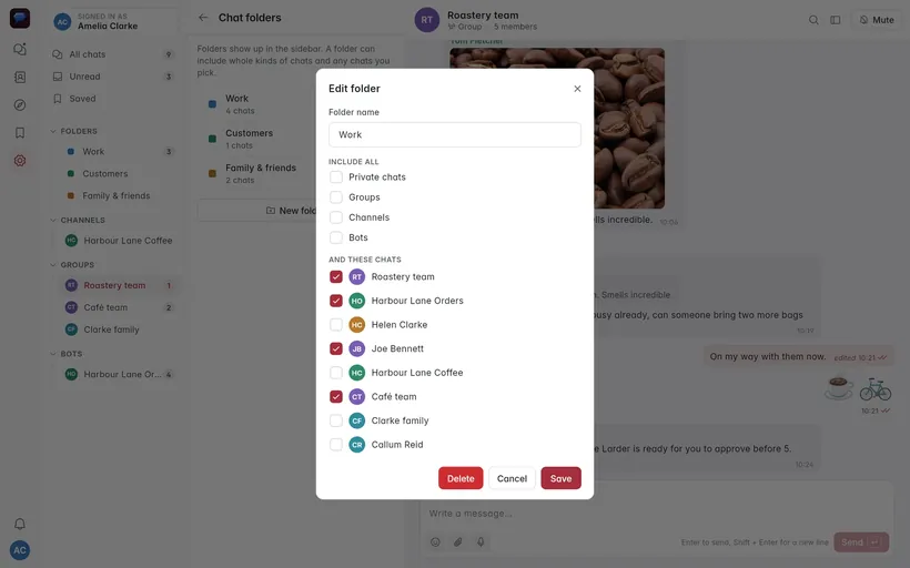 The folder editor on a computer