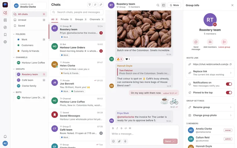 Group details with members and admins on a computer