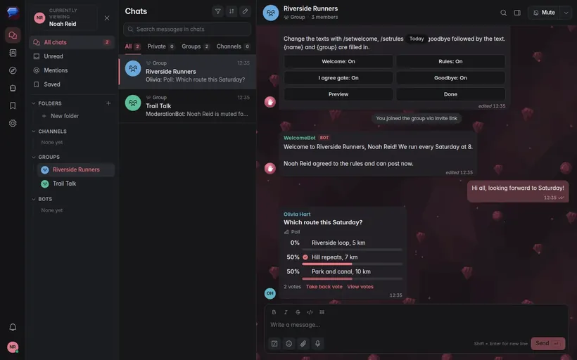 Poll results in a group chat in dark mode