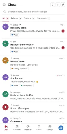 The chat list on a phone