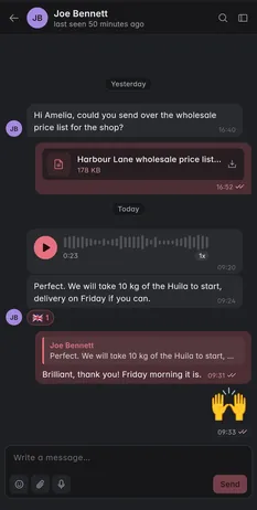 KyaChat on iPhone in dark mode