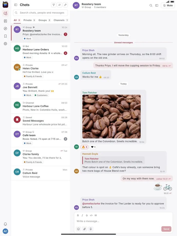 A group chat on a tablet