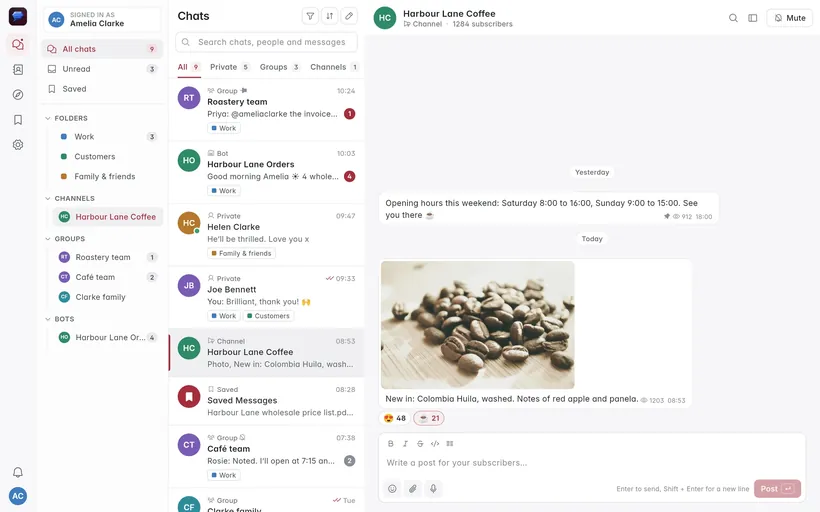 A channel on a computer with posts, photos and view counts