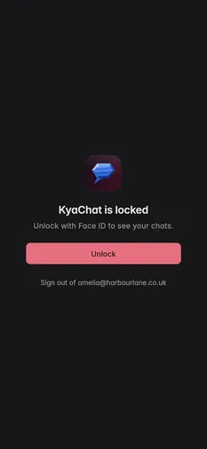 KyaChat locked on a phone, asking for Face ID