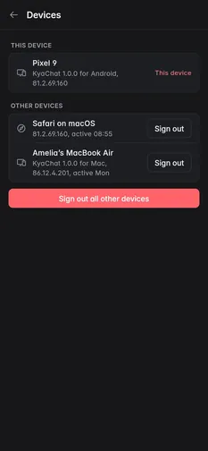 The list of signed-in devices