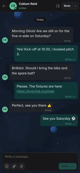 A chat with a custom accent colour on a phone