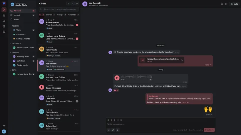 KyaChat on a computer in dark mode